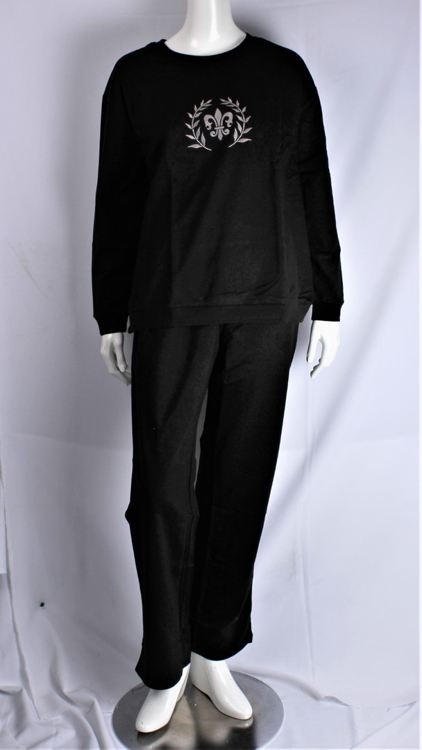 Warm cotton embroidered  winter pyjamas fleur de lis black S,M,L Style :AL/FLE/PJ/BLK image 0